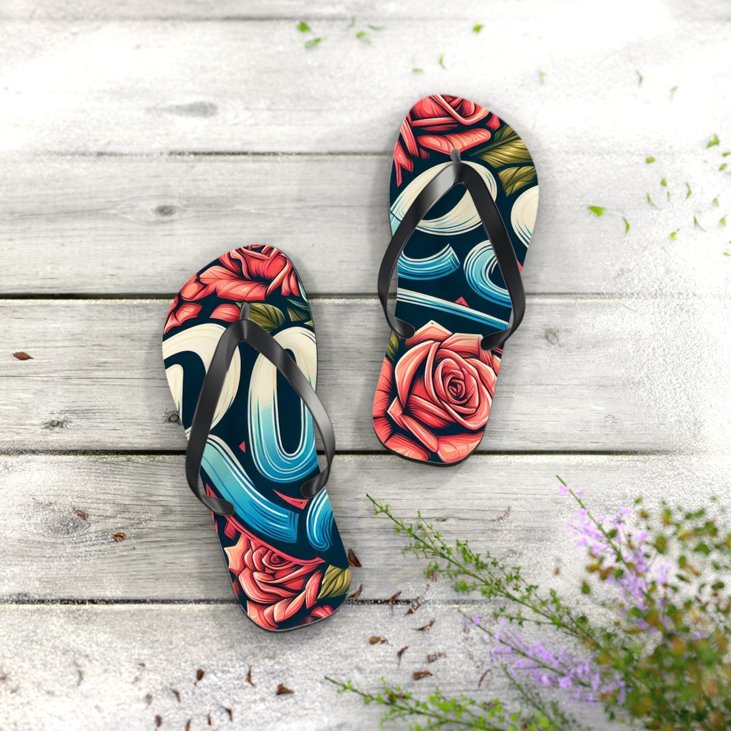 Roses Graffiti #16 Flip Flops