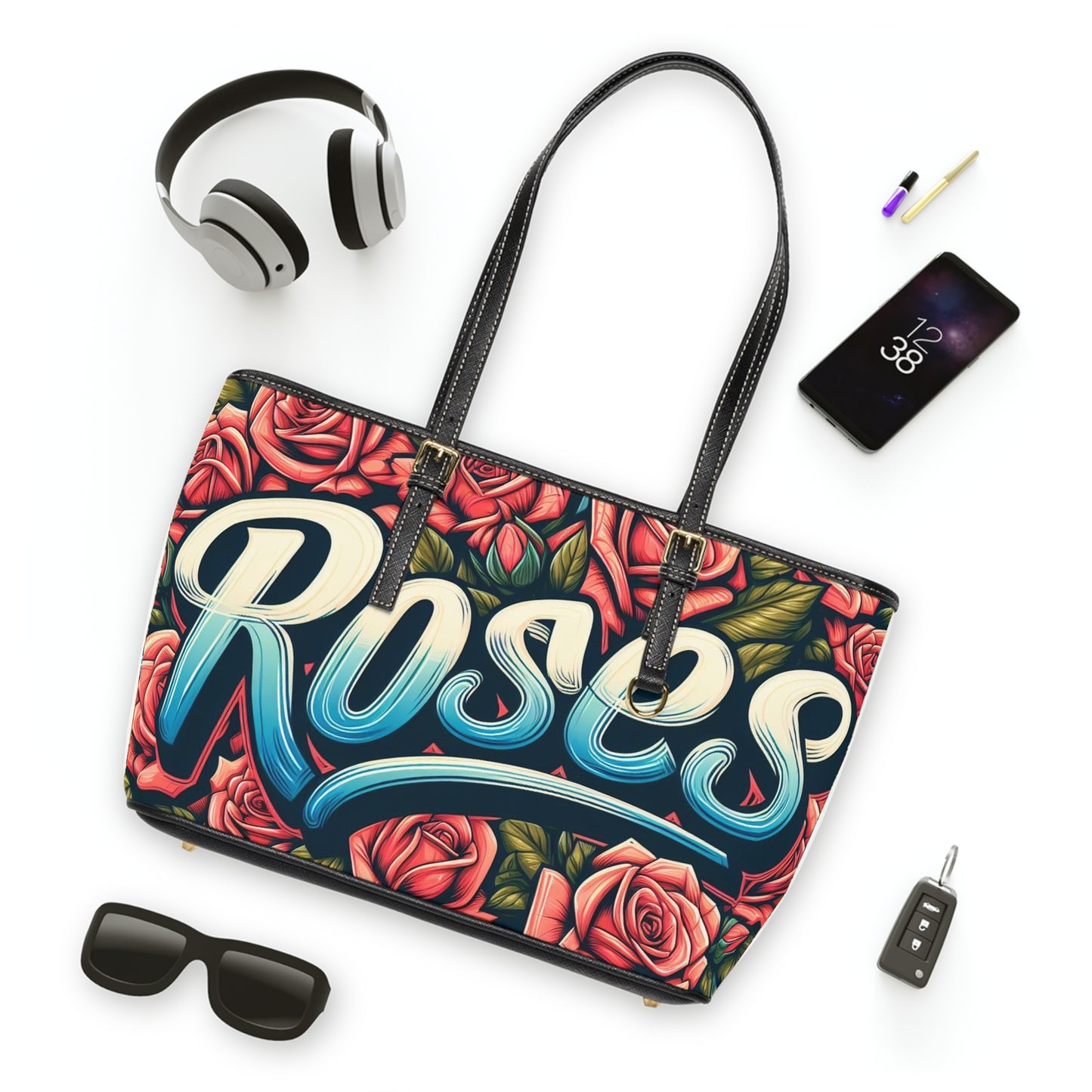 Roses Graffiti #16 Leather Shoulder Bag